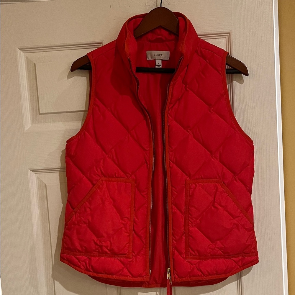 Women’s J. Crew Quilted Red Sleeveless Puffer Vest Bright Orange/Red Size Small